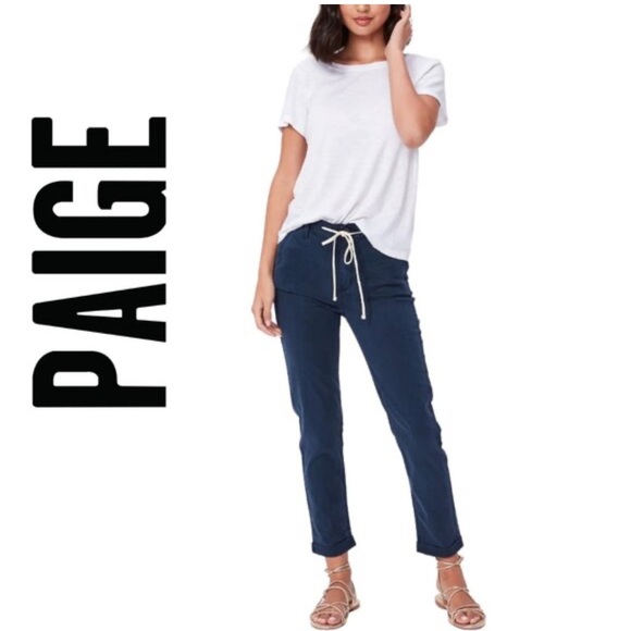 PAIGE Denim - PAIGE Christy Pant- Dark Blue Wide Leg Jeans with Drawstring